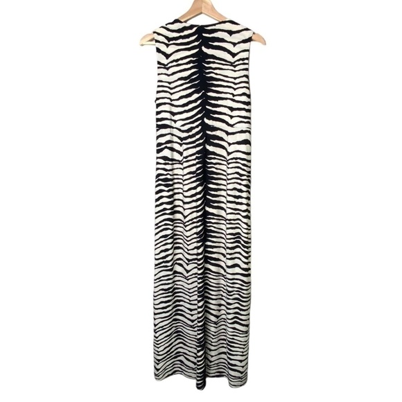 CHICO’S Zebra Print Sleeveless Maxi Dress Vee Neckline Beading Detail US Sz M - Picture 3 of 10